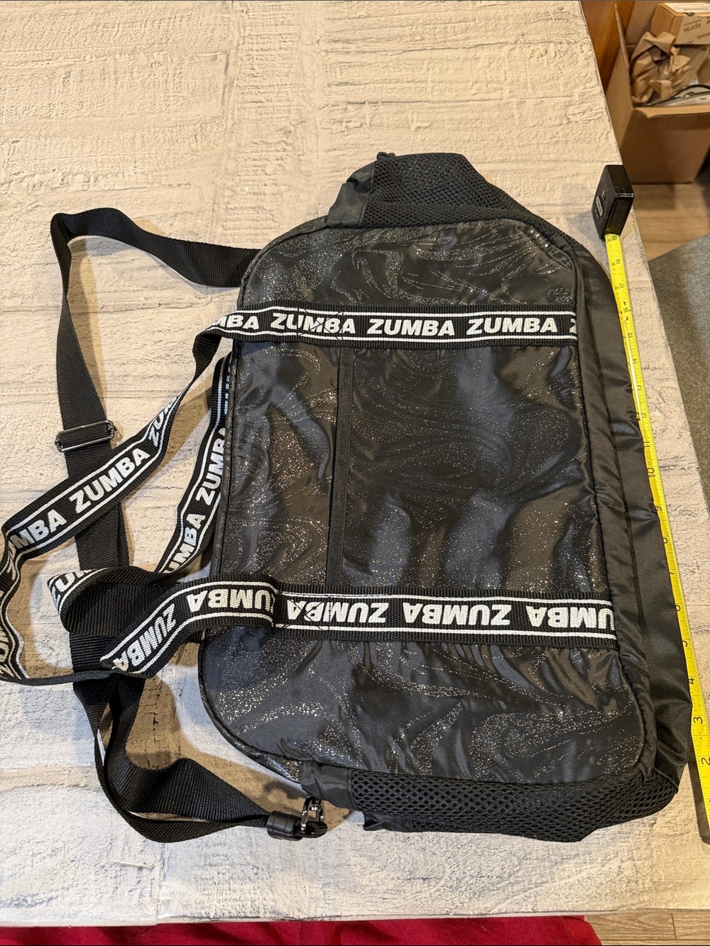 Zumba Fitness Black Glitter Logo Duffel Sling Bag